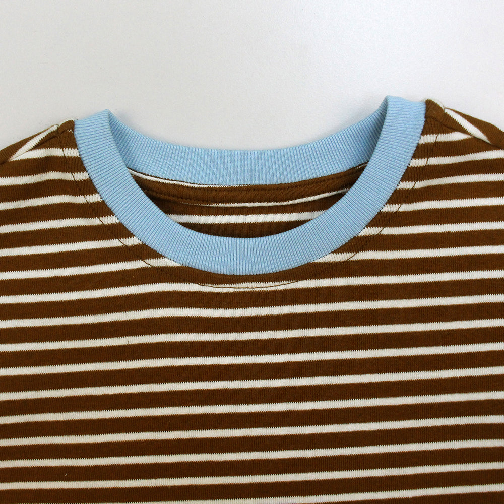 Striped T-Shirt Brown Blue on model — OTTA Kids