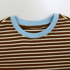 Striped T-Shirt Brown Blue on model — OTTA Kids