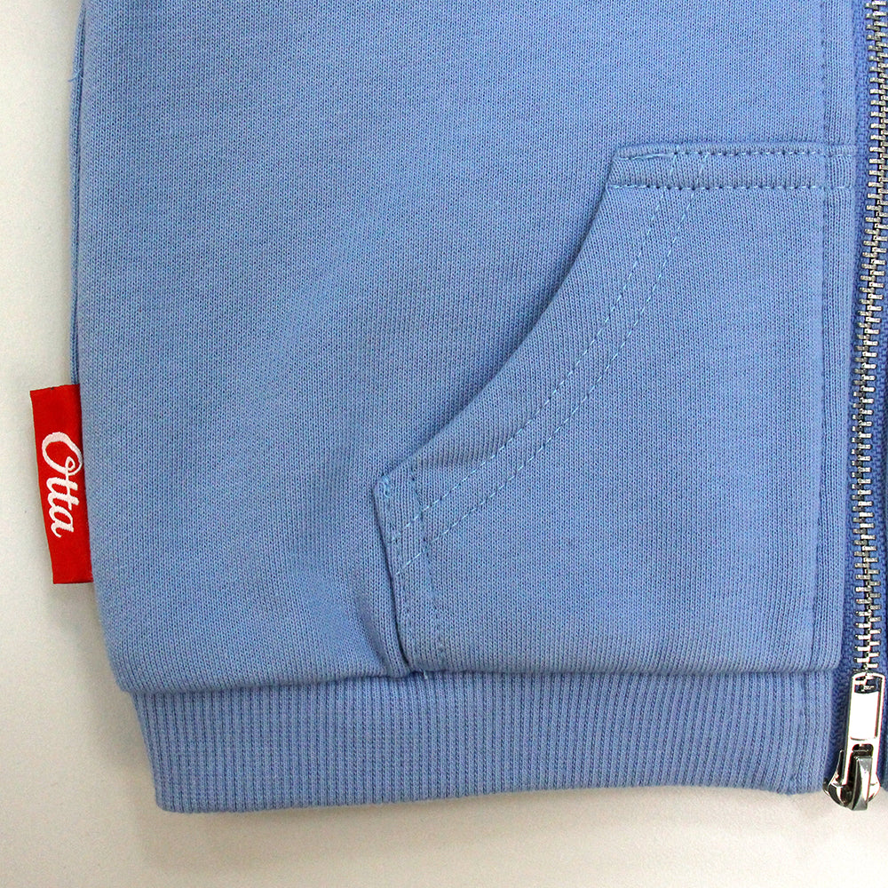 Kids Zip Hoodie Blue label detail — OTTA Kids