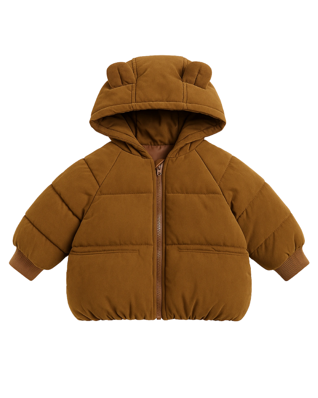 Bear Hood Puffer Coat Brown