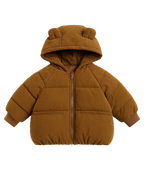 Bear Hood Puffer Coat Brown